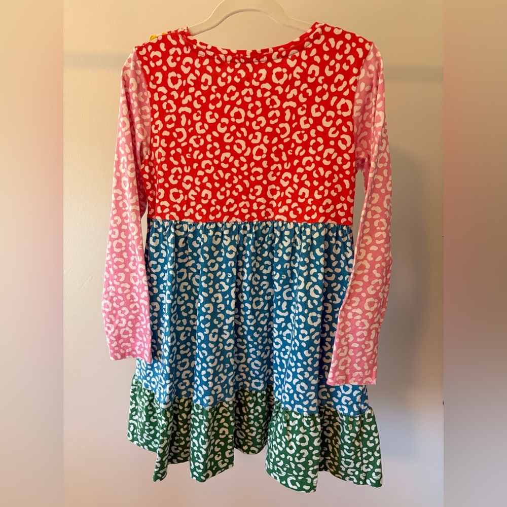 Mini Boden Red, Blue, Green, and Pink Leopard Print Kids Dress